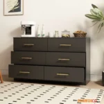 Black color Large 6 drawers chest of drawer dressers table with golden handle（Mirror not included）