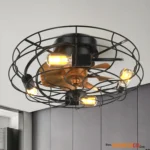 Industrial Style 20 Inch Led Ceiling Fan With Matte Black 6 Speed Wind E26 Remote Control Reversible DC Motor For Bedroom