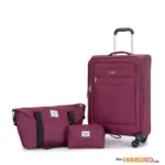 3-Piece Set (18/Travelbag /toiletry bag) ,Softshell Suitcase Spinner Wheels Terylene Polyester Luggage Sets Carry On Suitcase Luggage Lightweight Durable Suitcase WINE RED