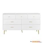 Seven Drawers Large Chest of Drawer Cabinet with Golden Handle and Golden Legs White Color