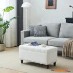 Teddy Velvet With Storage Copper Nails Bedside Stool Footstool Off-White, 31.5 Inches 80*41*42 cm