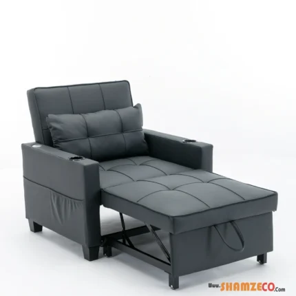 Futon Chair Bed Convertible Chair 3-in-1 Pull Out Sleeper Chair Beds with USB Ports, Wear-resistant and Anti-scratch, Armchair Bed Sleeper for Living Room (Black Leather) From shamzeco limited