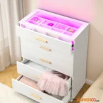 [FCH] white pitted particleboard with triamine coating, tempered glass 66*35*83cm, visible side of the cabinet, five drawers, drawer cabinet with RGB light